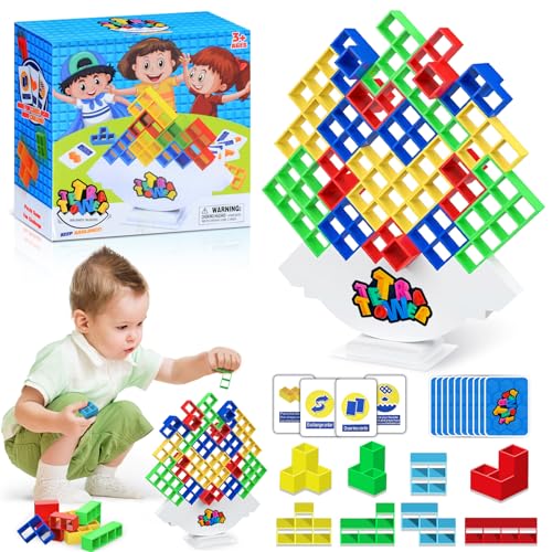 JOKSNK 64PCS Tetra Tower Spiel, Balance Spielzeug Tower Game, Kreative Stapelspiel Spielzeug, Kinder Stapelturm Holz, Lustige stapelspiel Puzzlespiele-Geschenke für Jungen und Mädchen ab Jahre 3+ von JOKSNK