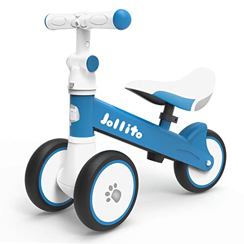 JOLLITO Kinder Laufrad, Einstellbar Kleinkind Baby Fahrrad 12-24 Monat mit 3 Leise Räder, Kein Pedal Balance Bike Walker Spielzeug Laufrad ab 1 Jahr Alte Jungs Mädche (Blue) von JOLLITO