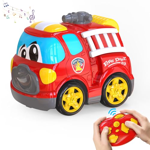 JOLLY FUN Ferngesteuertes Auto ab 2 3 4 5 Jahre,Feuerwehrauto Spielzeug Auto mit Fernbedienung,RC Auto Weihnachten Geschenk für Junge Mädchen Kinder ab 2-5 Jahre von JOLLY FUN