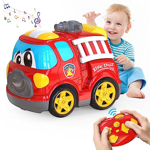 JOLLY FUN Ferngesteuertes Auto ab 2 3 4 5 Jahre,Feuerwehrauto Spielzeug Auto mit Fernbedienung,RC Auto Weihnachten Geschenk für Junge Mädchen Kinder ab 2-5 Jahre von JOLLY FUN