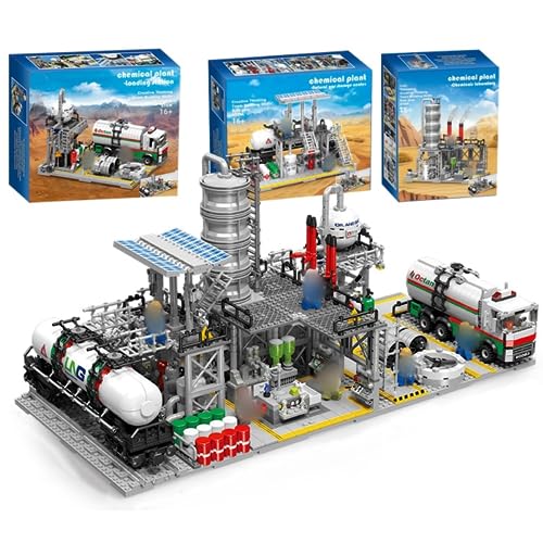 Chemieanlagen Bausteine Architektur Modell, 2142 Klemmbausteine Erdgas Speicherzentrum+Chemisches Labor+Tankstellen für den Gastransport Bausteine Bausatz, Konstruktionsspielzeug Kompatibel mit Lego von JOMIOD