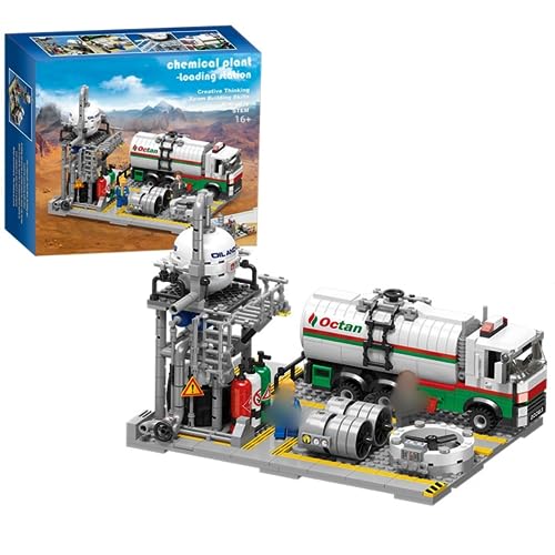 Chemieanlagen Bausteine Architektur Modell, 721 Klemmbausteine Tankstellen für den Gastransport Bausteine Bausatz, Modular Building Konstruktionsspielzeug, MOC Haus Kompatibel mit Lego von JOMIOD