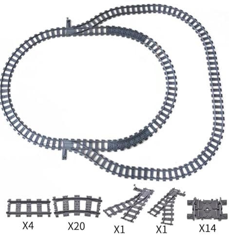 JOMIOD City Eisenbahnschienen Baustein Set, 216 Teilen Flexible Schienen, Eisenbahnschienen Erweiterungs Zubehör Set für Kinder, bergauf und bergab, gerade und Gebogene Schienen von JOMIOD