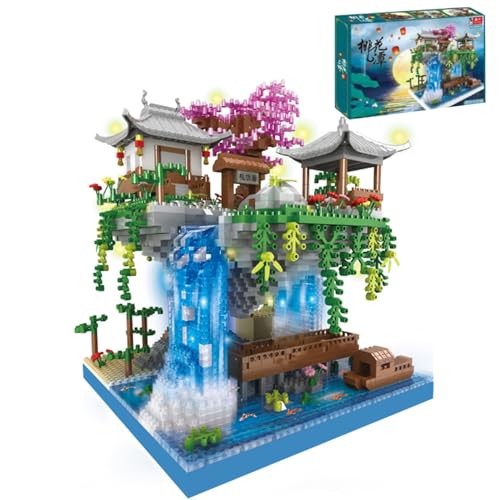 JOMIOD Pfirsichblüten Teich Architektur Baustein, 2705 Klemmbausteine Modular Haus Bausatz, MOC Chinese Peach Blossom Pool Baumhaus für Erwachsene, Kinder, Nicht kompatibel mit Großen Marken von JOMIOD