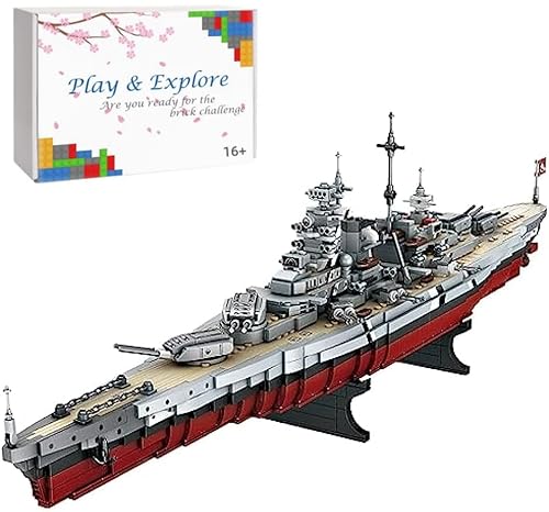 JOMIOD Technik Militär Battleship Bausteine, WW2 Militär Bismarck Klasse Schlachtschiff Modell, 2081 Klemmbausteine Schiff Modellbausatz MOC Technik Flugzeugträger Kompatibel mit Lego Technic von JOMIOD