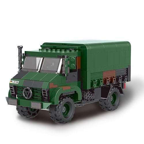 JOMIOD Technik Militär Panzer Transporter Bausteine Bausatz, 411 Klemmbausteine 1:30 WW2 LKW 2T GL Militär Panzerträger LKW Modell, Konstruktionsspielzeug Geschenk für Erwachsene und Kinder von JOMIOD