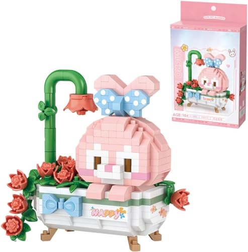 JOMIOD Kreativ Hase Micro Bauklötze, 370 Klemmbausteine Blumenbadehase Modular Baukasten, Hase Tier Bausteine Spielzeug, Dekoration für Kinder, Geschenk, Nicht Kompatibel mit Lgo von JOMIOD