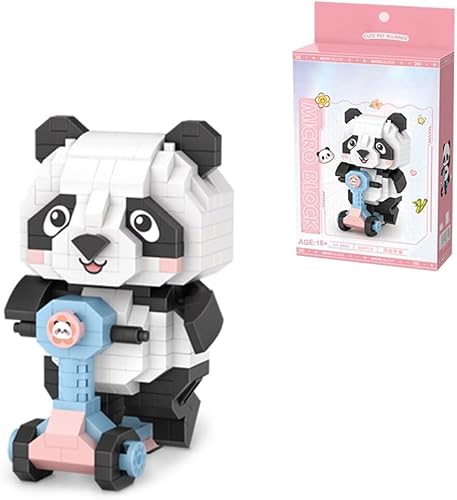 Kreativ Panda Micro Bauklötze, 320 Klemmbausteine Skateboard Panda Modular Baukasten, Pandabär Tier Bausteine Spielzeug, Dekoration für Kinder, Geschenk, Nicht Kompatibel mit Lego von JOMIOD