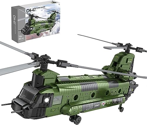 JOMIOD Technik Helikopter Bausatz, 1622+ Klemmbausteine Technik CH-47 Chinook Mittlerer Transport Flugzeug mit Minifigures, Technik Flugzeug Modell Konstruktionsspielzeug Kompatibel mit Großen Marken von JOMIOD