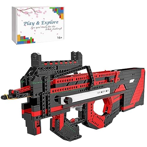 Technik Schießwaffe Bausteine Bausatz, 990 Klemmbausteine P90 Submachine Gun, Technik Gewehr Modell mit Schussfunktion Und Motor, MOC Militär Waffen Kompatibel mit Lego Waffen von JOMIOD