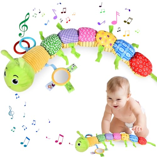 JONRRYIN Baby Musical Raupe Kuscheltier, Raupe Musikspielzeug, Greifling zum Rasseln Baby, Raupe Plüschtier Spielzeug mit Lineal, Baby Stofftier Spielzeug, Geschenk für Jungen und Mädchen von JONRRYIN