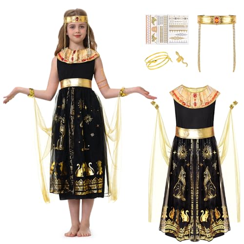 JONRRYIN Cleopatra Kostüm Kinder, Kleid Kleopatra für Mädchen mit Cleopatra Kopfschmuck und Schmuck, Kostüm Cleopatra für Mädchen Karneval Cosplay Goddess Queen Faschingskostüme (L) von JONRRYIN