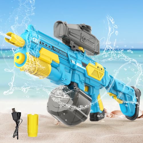 JONRRYIN Wasserpistole Elektrisch, Automatische Wasserpistole Groß mit Wasseraufnahme, Wasserspritzpistole 1350ml Hohe Kapazität Reichweite 13 Meter für Pool Garten Strand von JONRRYIN