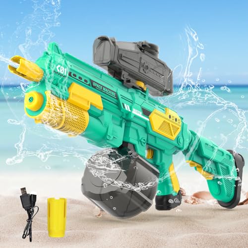 JONRRYIN Wasserpistole Elektrisch, Automatische Wasserpistole Groß mit Wasseraufnahme, Wasserspritzpistole 1350ml Hohe Kapazität Reichweite 13 Meter für Pool Garten Strand von JONRRYIN