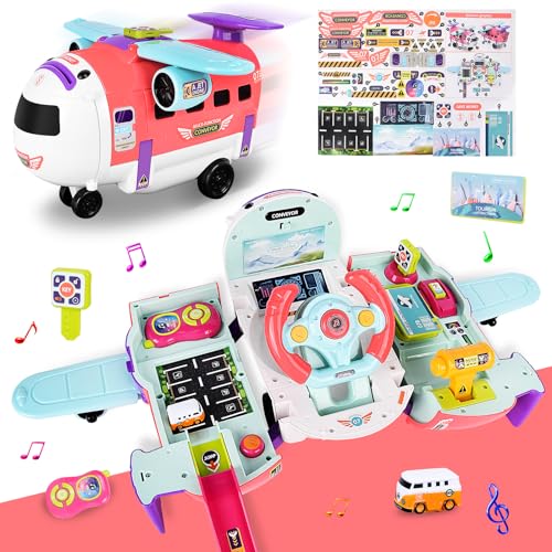 JONRRYIN Flugzeug Spielzeug Auto Set ab 3 Jahre, 3 in 1 Lenkrad Kinder mit Licht, Sounds Sparschwein, Airplane Jungen Spielzeug Geschenke für 2 3 4 5 6 Jahren von JONRRYIN