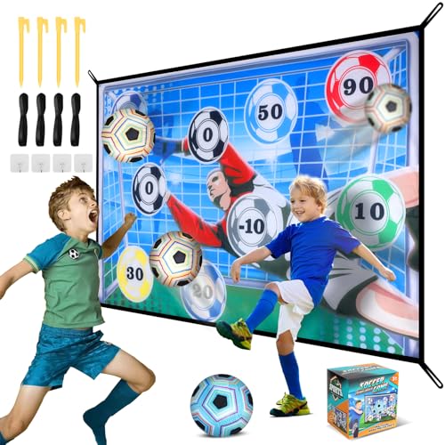 JONRRYIN Fußball Spielset für Kinder, Fußball Spielmatte Set Faltbare Flanell Fussballtor mit Wertungszahlen und Klebstoff Fußball für Kinder für Garten Indoor Outdoor Spiele (Blau) von JONRRYIN