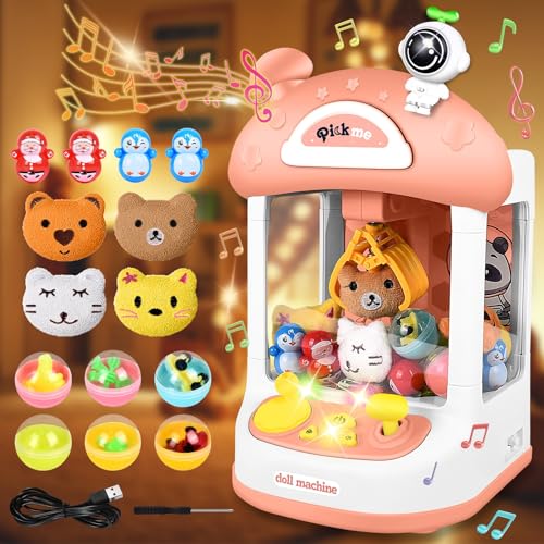 JONRRYIN Greifautomat für Kinder, Mini Candy Grabber mit Sound und Musik, Süßigkeitenautomat Claw Machine Geburtstag Weihnachten Spielzeug Geschenke für Mädchen ab 3 Jahren (Rosa) von JONRRYIN