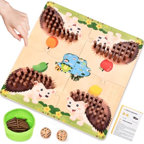 JONRRYIN Igel Spielzeug Holz Würfelspiel, Brettspiel Holz Montessori Spielzeug mit Würfeln, Mathe Feinmotorik Spiel Zählspielzeug Igel Familienspiele Lernspielzeug Geschenk für Kinder ab 3 4 5 6 Jahre von JONRRYIN