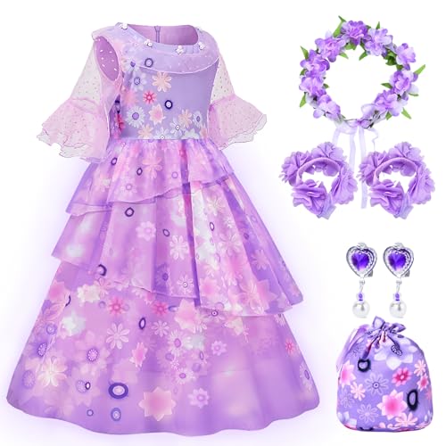 JONRRYIN Isabela Encanto Kostüm für Mädchen, LED Kleid Kostüm mit Accessoires, Encanto Mirabel Kleid Kinder Isabela Kostüm, Faschingskostüme Kinder, Prinzessin Kostüm Mädchen für Karneval (140 cm) von JONRRYIN