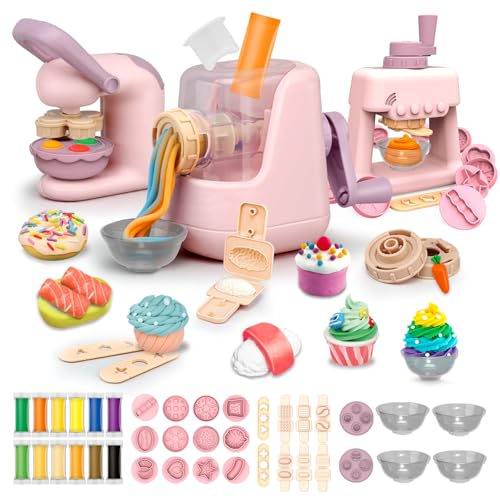 JONRRYIN Knete Set für Kinder, 47 Stück Knete Zubehör Knetwerkzeug mit 12 Modelliermasse, Kreatives Kinderknete Dough Nudelmaschine Spielset Spielzeug Geschenk Mädchen & Junge 3-10 Jahre von JONRRYIN