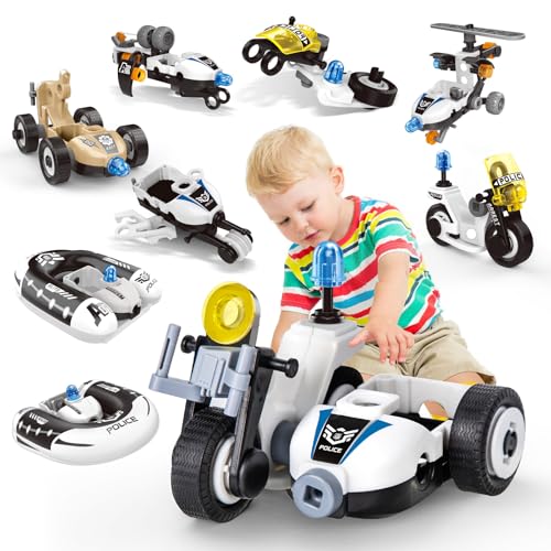 JONRRYIN Konstruktionsspielzeug für Kinder, 8-in-1 Polizeiwagen Spielzeug, Kreatives Baukasten Lernspielzeug, Ingenieurspielzeug kreatives für alte Jungen und Mädchen Geschenk (161Pcs) von JONRRYIN