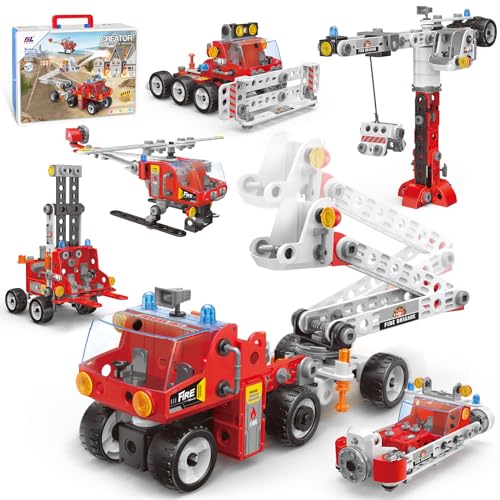 JONRRYIN Konstruktionsspielzeug für Kinder, 6-in-1 Feuerwehrauto Spielzeug, Baukasten Pädagogische Lernspielzeug, Bauspielzeug Ingenieurspielzeug kreatives Set Geschenk für Kinder (187Pcs) von JONRRYIN