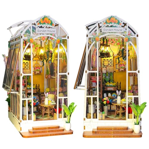 JONRRYIN Miniatur Haus, DIY Book Nook Kit, 3D Puzzles Holz, Mini Garden Shed, Puppenhäuser Set mit LED Lampe und Anweisungen für Hausdekoration Kreative Geschenken (C) von JONRRYIN