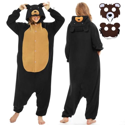 JONRRYIN Onesie Pyjama Damen Herren, Tierkostüm Erwachsene, Unisex Tier Kostüm Pyjama, Pyjama Animal Costume Schlafanzug Jumpsuit (DE/NL/SE/PL, Alphanumerisch, L, Regular, Regular, Braun) von JONRRYIN