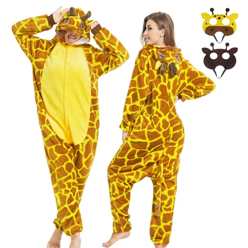 JONRRYIN Onesie Pyjama Damen Herren, Tierkostüm Erwachsene, Unisex Tier Kostüm Pyjama, Pyjama Animal Costume Schlafanzug Jumpsuit (DE/NL/SE/PL, Alphanumerisch, L, Regular, Regular, Gelb) von JONRRYIN