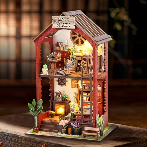 JONRRYIN Book Nook Miniatur Haus Set, DIY Miniature House, 3D Miniatur Puppenhaus Holz, Miniatur Haus Garten mit Möbeln und LED Leuchten für Hausdekoration Kreative Geschenken (Magische Buchhaus) von JONRRYIN