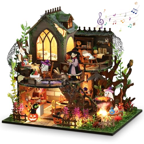 JONRRYIN Book Nook Miniatur Haus Set, DIY Miniature House, 3D Miniatur Puppenhaus Holz, Miniatur Haus Garten mit Möbeln und LED Leuchten für Hausdekoration Kreative Geschenken (Zauberhaus) von JONRRYIN