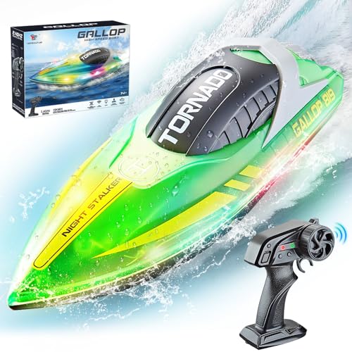 JONRRYIN Ferngesteuerte Boot, Ferngesteuertes Boote Kinder mit LED-Licht für Pools und Seen, 2,4 GHz RC Boot Rennboot, Speedboot Poolspielzeug für Kinder und Erwachsene von JONRRYIN