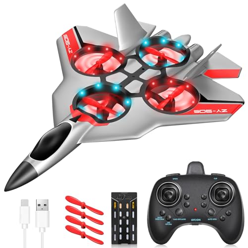 JONRRYIN RC Flugzeug, 2,4 GHz Ferngesteuertes Flugzeug für Kinder mit LED, RC Flugzeug Spielzeug mit Batterien und 4 Achsen Gyro Stabilisator für Kinder und Erwachsene Spielzeuggeschenk (Silber) von JONRRYIN