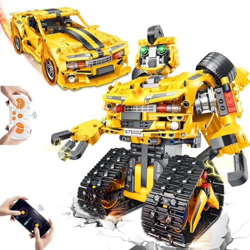 JONRRYIN Technik Roboter Kinder Spielzeug, 901 Stücke 2 in 1 Fernbedienung Roboter und Rennwagen Bauspielzeug, Roboter Programmierbar per APP und Fernbedienung Geschenk für 8-12 Jahren Jungen Mädchen von JONRRYIN