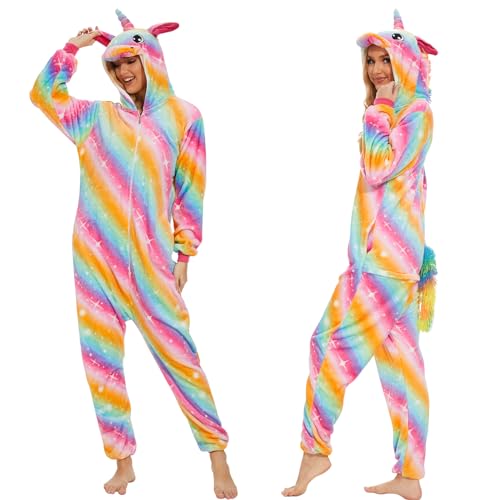 JONRRYIN Unisex Pyjama Jumpsuit, Costume Onesie Pyjamas Erwachsene, Pyjama Tier Kostüm Einhorn Damen Mädchen Männer Herren, Animal Outfit Pyjamas, Schlafanzug Flanell Karneval Tierkostüm Erwachsene von JONRRYIN