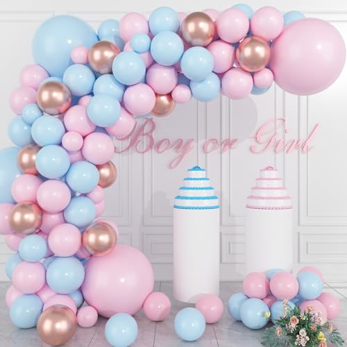 98 Stück Gender Reveal Party Deko, Macaron Rosa Blaue Ballon Roségold Luftballons Girlande für Jungen Mädchen Geschlecht Enthüllen, Geburtstag Party, Baby Shower, Hochzeitsfeier Deko von JORAKI