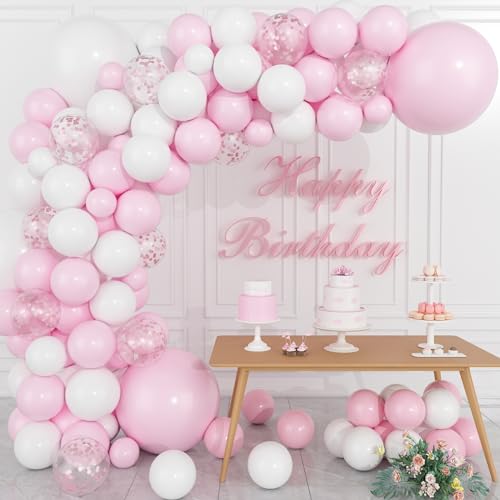 Luftballons Girlande Rosa Weiß, JORAKI 100 Stk BabyParty luftballons mit Rosa Weiß Latexballon, Konfetti Luftballons, Baby Shower Ballonbogen Set für Mädchen Geburtstag Party Hochzeit Dekorationen von JORAKI