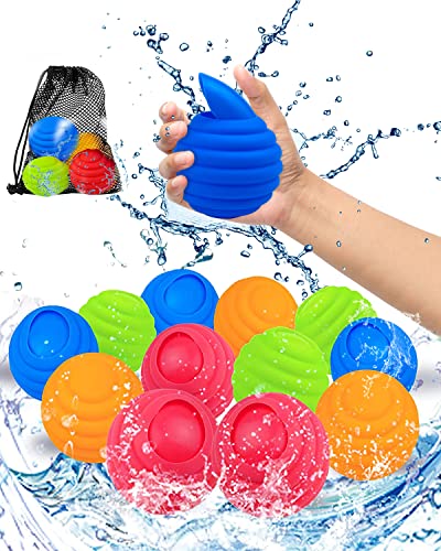 Wasserbomben Wiederverwendbar, 12 Stück Wasserbomben Selbstschließend Schnell befüllbare Wasserbomben Set Silikon Wasserbälle für Wasserspielzeug kinder Wasserschlacht Spiel Sommerspaß von JORAKI