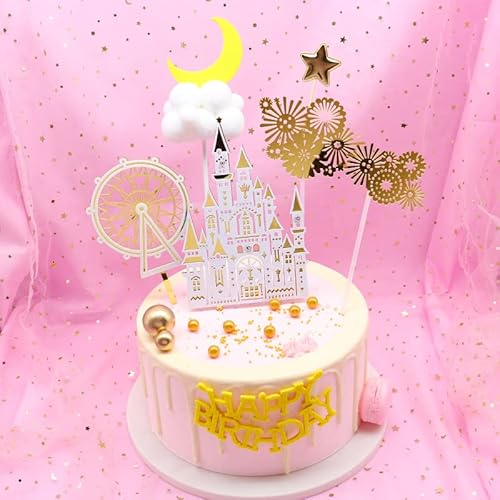 JORCEDI 10 Stück Happy Birthday Burg Riesenrad Herz Feuerwerk Wolke Mond Dekor Backen Kuchen Topper für Hochzeit Geburtstag Party Feiern Supplies von JORCEDI