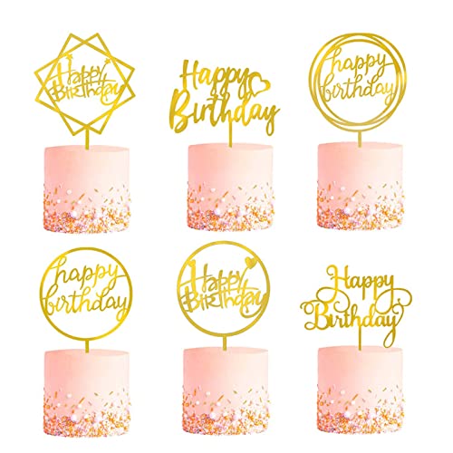 JORCEDI 6 Stück Tortenaufsatz Geburtstag Party Happy Dekoration Acryl Zubehör Glitzer für Hochzeit Verlobung Party Supplies (Gold) von JORCEDI