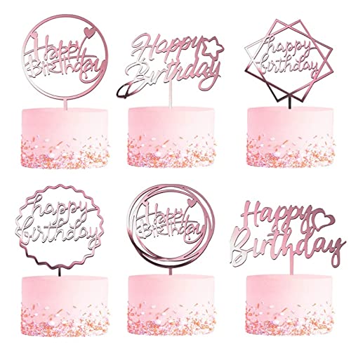 JORCEDI 6 Stück Tortenaufsatz Geburtstag Party Happy Dekoration Acryl Zubehör Glitzer für Hochzeit Verlobung Party Supplies (Rosa) von JORCEDI