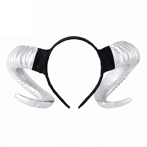 JORCEDI Halloween Gothic Teufel Stirnband Schafhorn Haarband Zubehör für Cosplay Kostüm Maskerade Party Supplies (Silber) von JORCEDI