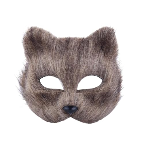 JORCEDI Pelzige Katze Maske Kunstpelz halbe Gesichtsmaske für Cosplay Kostüm Hochzeit Prom Party Supplies (Grau) von JORCEDI