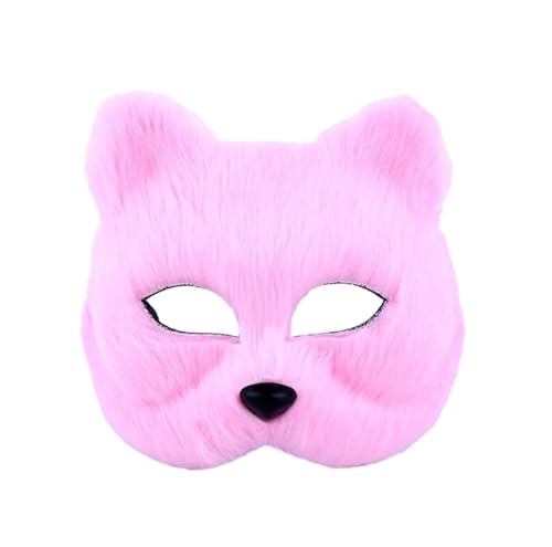 JORCEDI Pelzige Katze Maske Kunstpelz halbe Gesichtsmaske für Cosplay Kostüm Hochzeit Prom Party Supplies (Rosa) von JORCEDI