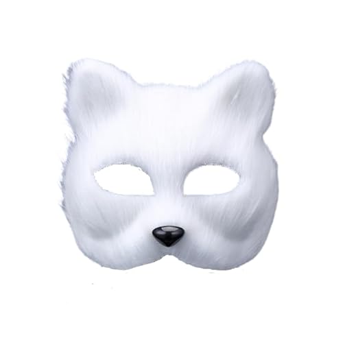 JORCEDI Pelzige Katze Maske Kunstpelz halbe Gesichtsmaske für Cosplay Kostüm Hochzeit Prom Party Supplies (Weiß) von JORCEDI