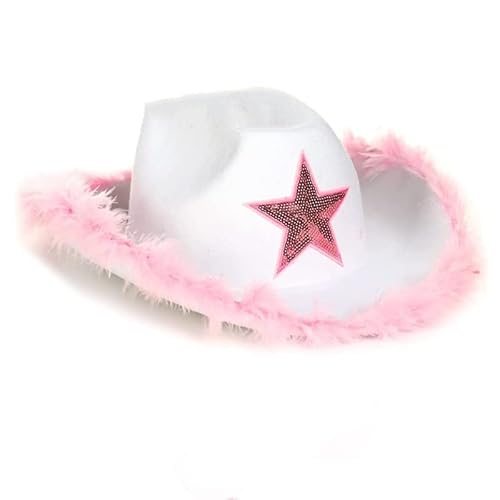 JORCEDI Pentagramm Cowboyhut Pink Cowgirl Western Style Filzhut Cowboy Mütze für Männer Frauen Western Party Hut Cowboy Kostüm (02) von JORCEDI