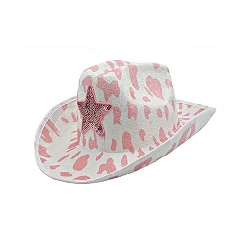 JORCEDI Pentagramm Cowboyhut Pink Cowgirl Western Style Filzhut Cowboykappe für Männer Frauen Western Party Hut Cowboy Kostüm (01) von JORCEDI