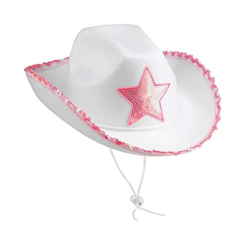 JORCEDI Pentagramm Cowboyhut Pink Cowgirl Western Style Filzhut Cowboykappe für Männer Frauen Western Party Hut Cowboy Kostüm (03) von JORCEDI