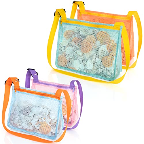 JOTO 4 Stück Sandspielzeug Taschen Netzbeutel für Kinder, Strandtasche Strandnetztasche Sandspielzeug Netzbeutel Kid Mesh Strand Netztasche -Stil C von JOTO