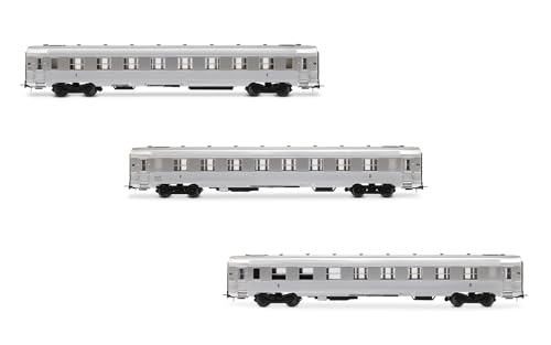 Jouef HJ4174 SNCF, 3er-Pack Kurze DEV INOX-Wagen (A8myfi, A3B5myfi 1./2. Kl, B5smyfi-Stange), Folge. IIIA, Schienenfahrzeuge, rostfreier Stahl von JOUEF